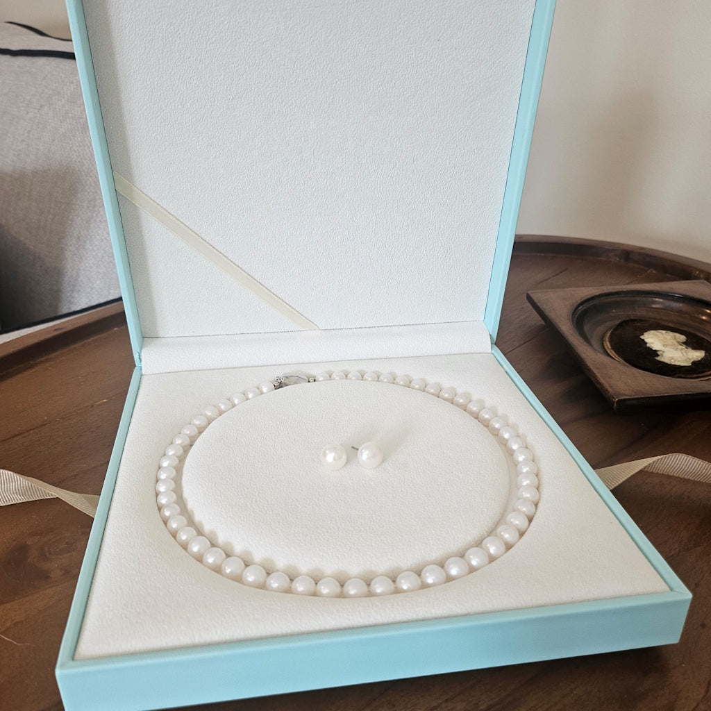 Classic White Glow · Freshwater Pearl Necklace & Stud Earring Set