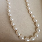 White Oval Freshwater Pearl Necklace with Silver Clasp