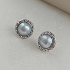 12mm Mabe Pearl Stud Earrings with Framed Silver Setting