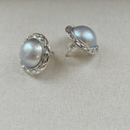 12mm Mabe Pearl Stud Earrings with Framed Silver Setting