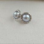 12mm Mabe Pearl Stud Earrings with Framed Silver Setting