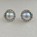 12mm Mabe Pearl Stud Earrings with Framed Silver Setting