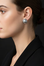 12mm Mabe Pearl Stud Earrings with Framed Silver Setting