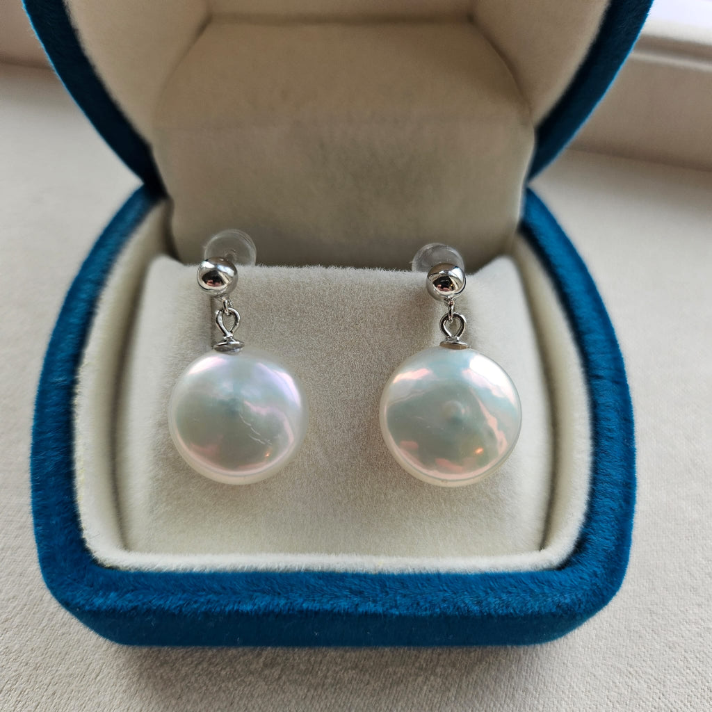 Baroque Coin Freshwater Pearl Drop Earrings, 13–14 mm, 925 Silver