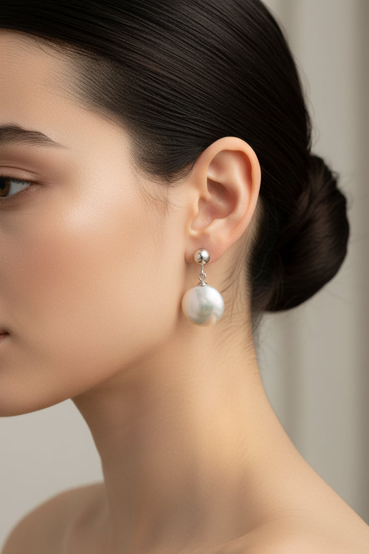 Baroque Coin Freshwater Pearl Drop Earrings, 13–14 mm, 925 Silver