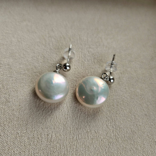 Baroque Coin Freshwater Pearl Drop Earrings, 13–14 mm, 925 Silver