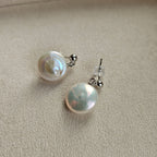 Baroque Coin Freshwater Pearl Drop Earrings, 13–14 mm, 925 Silver