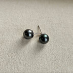 Black Tahitian Pearl Stud Earrings, Classic Round, 8-8.5mm