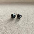 Black Tahitian Pearl Stud Earrings, Classic Round, 8-8.5mm