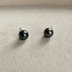 Black Tahitian Pearl Stud Earrings, Classic Round, 8-8.5mm