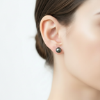 Black Tahitian Pearl Stud Earrings, Classic Round, 8-8.5mm
