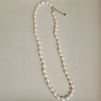 White Oval Freshwater Pearl Necklace with Silver Clasp