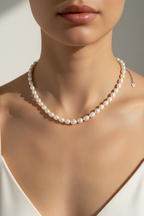 White Oval Freshwater Pearl Necklace with Silver Clasp