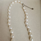 White Oval Freshwater Pearl Necklace with Silver Clasp
