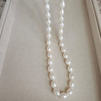 White Oval Freshwater Pearl Necklace with Silver Clasp