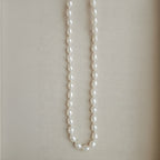 White Oval Freshwater Pearl Necklace with Silver Clasp