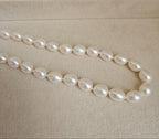 White Oval Freshwater Pearl Necklace with Silver Clasp