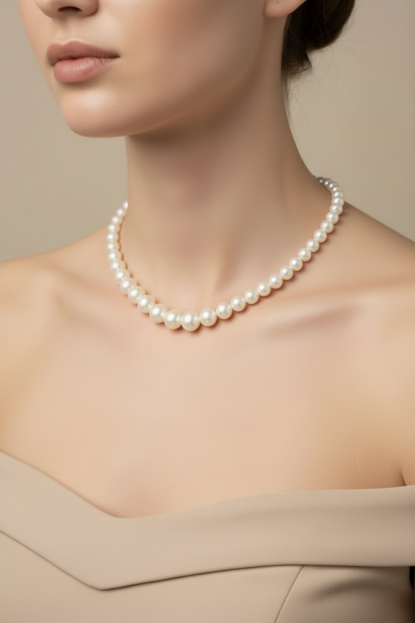 8.5–9.5 mm White Freshwater Pearl Necklace, 40 cm, Silver Clasp