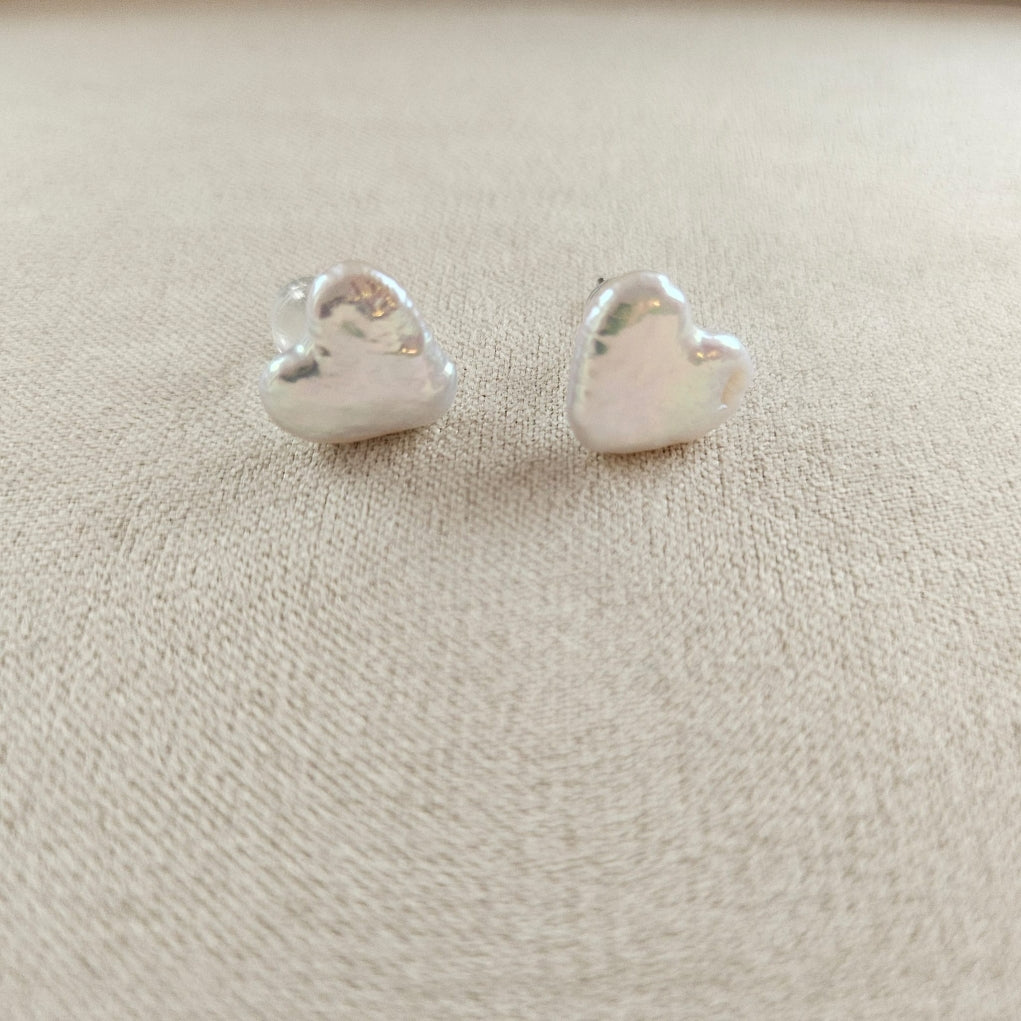 Heartfelt Glow · Baroque Heart Freshwater Pearl Stud Earrings