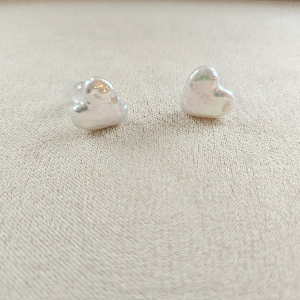 Heartfelt Glow · Baroque Heart Freshwater Pearl Stud Earrings