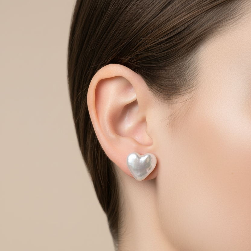 Heartfelt Glow · Baroque Heart Freshwater Pearl Stud Earrings
