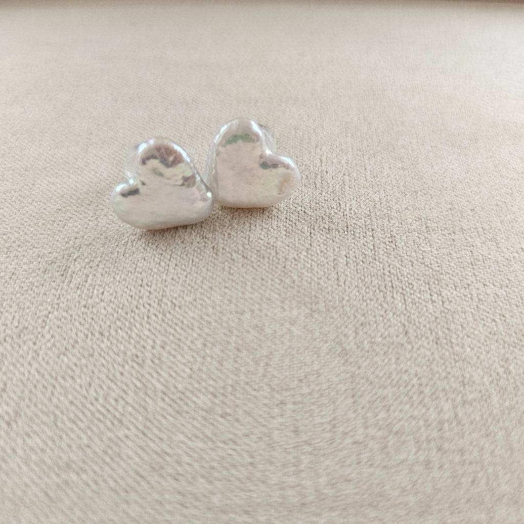 Heartfelt Glow · Baroque Heart Freshwater Pearl Stud Earrings