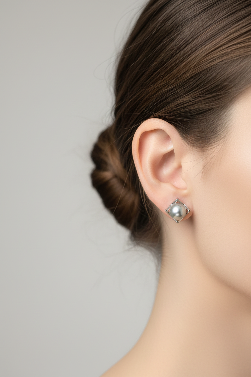 Framed Gleam · 7–8mm Akoya Pearl 3‑Way Stud Earrings