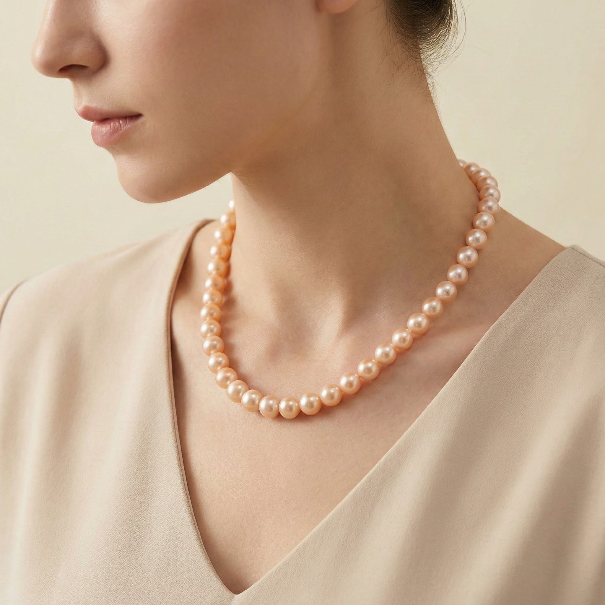 Dawnlit Peach Glow · Cultured Freshwater Pearl Necklace